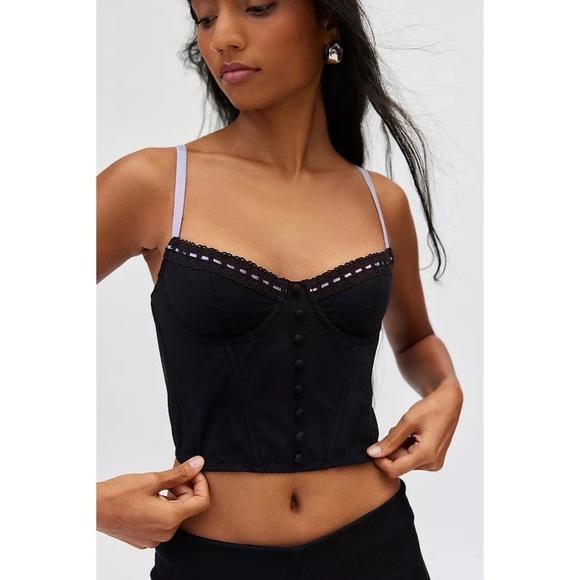Urban Outfitters Tops - Urban Outfitters Ribbon Corset Top Black Purple Cropped Small S Fairy